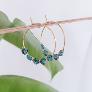 hoop earrings with African Turquoise stone, natural stones - Stainless steel