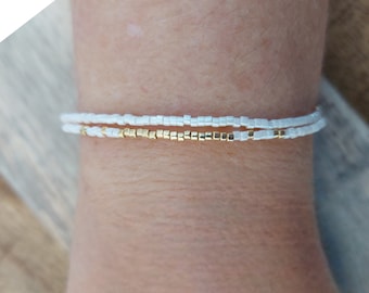 Fine double wrap bracelet in cream-colored Miyuki beads