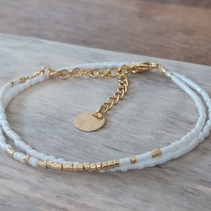 Thin double wrap bracelet in white Miyuki beads