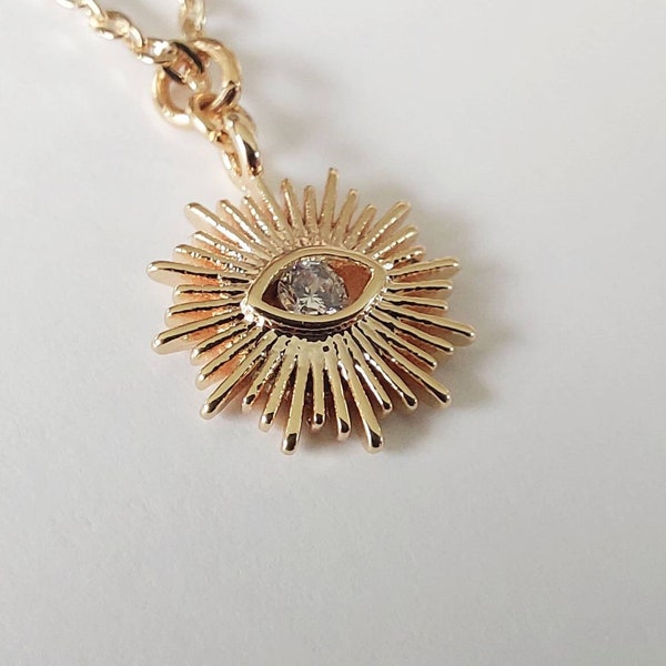 Collier Oeil protecteur, Talisman, pendentif oeil de Turquie chaine fine pendentif doré à l'or fin 24k