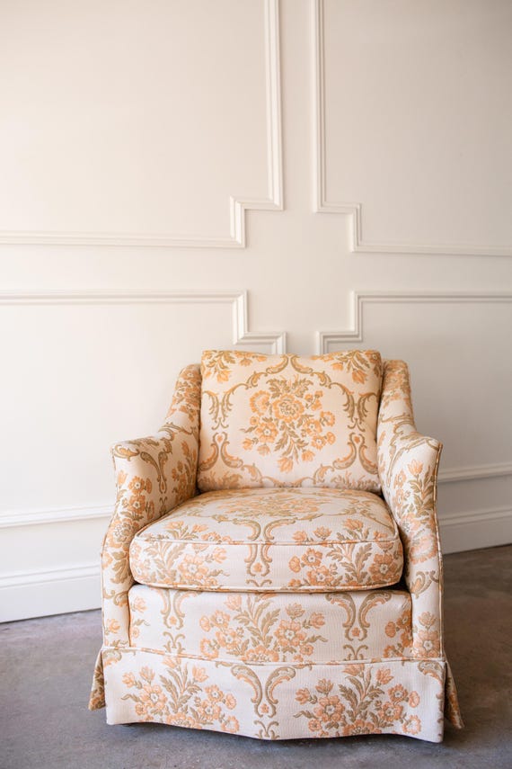 Vintage Henredon Damask Floral Pattern Upholstered Club Chair
