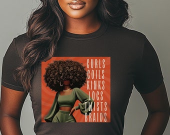 Schwarzes Haar Unisex T-Shirt | Schwarzes Shirt | Schwarzes Mädchen T-Shirt | Afroamerikanergeschenke | Schwarz Damen Kleidung | Afroamerikanergeschenke