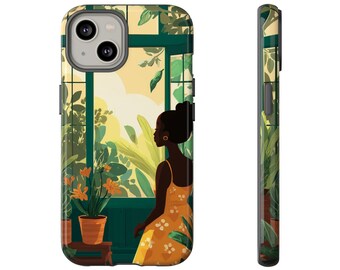 Greenhouse Cutie Phone Case | Black Girl Phone Cover | Phone Accessories | Afro Woman Art | Plant Lover Gift | African American Gift