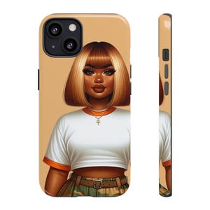 Camo Cutie Phone Case | Black Girl Phone Cover | Phone Accessories | Afro Woman Art | Black Woman Art | African American Gift