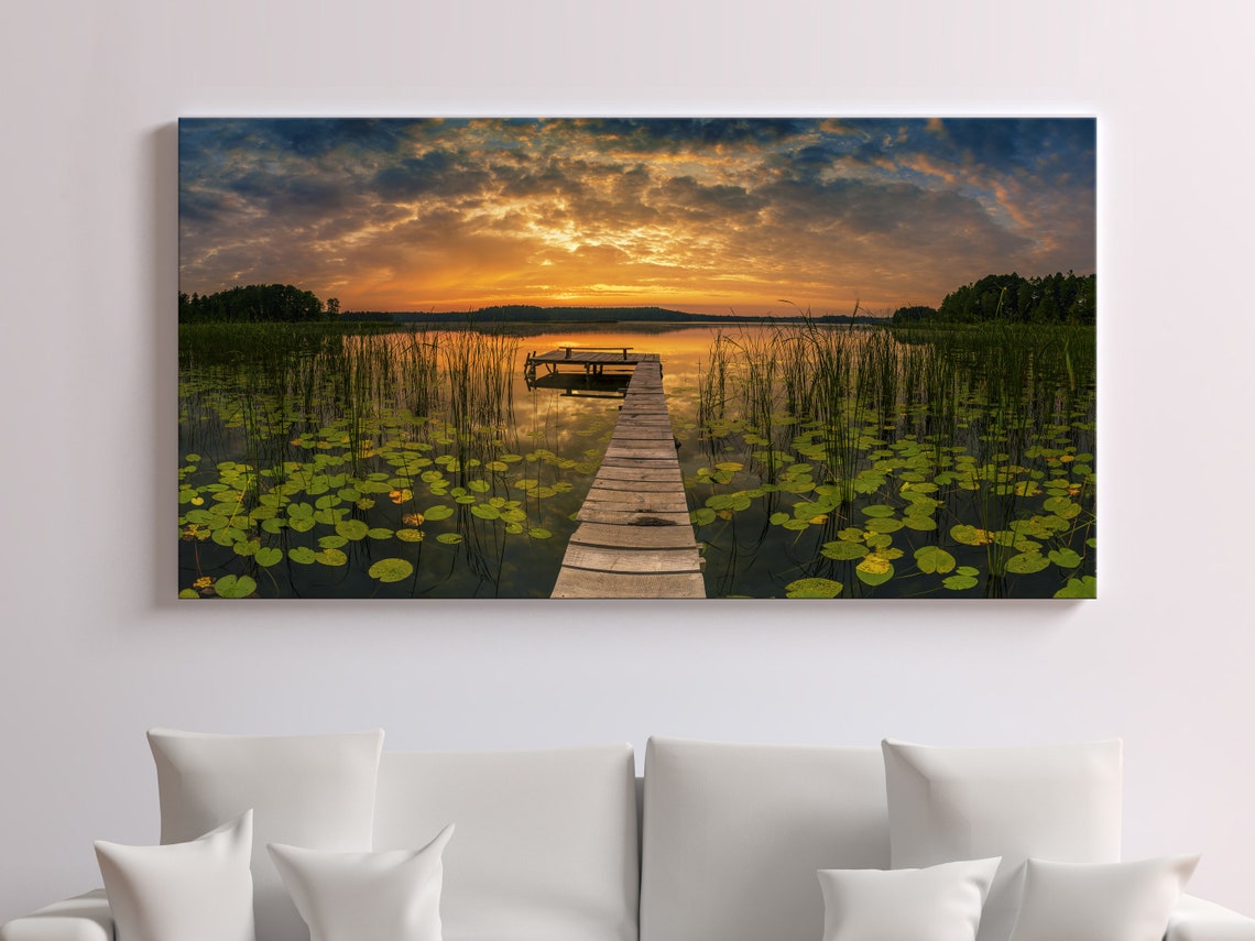 Panorama of beautiful sunrise over lake canvas wall art Etsy