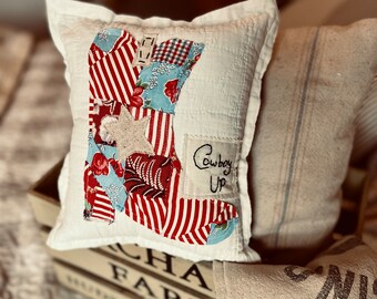 Antique Farmhouse Quilted Cowboy Boot Accent Pillow