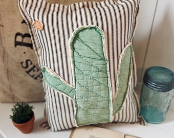 Antique Farmhouse Quilted Cactus Accent Pillow