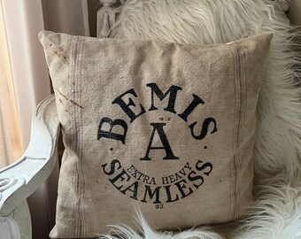 Antique Grain Sack Authentic Bemis Grain Sack Accent Pillow