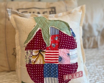 Vintage Quilted Strawberry Accent Pillow