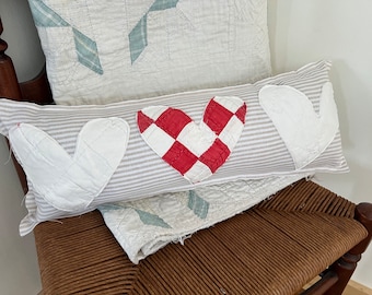 Vintage Quilted Hearts Lumbar Pillow