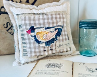 Vintage Farmhouse Quilted Bird on Grainsack Pillow
