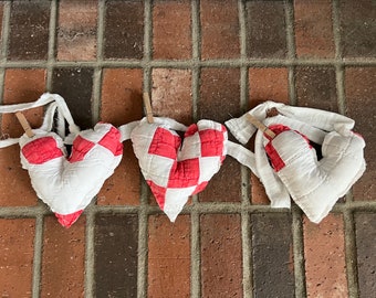 Antique Farmhouse Quilted Heart Garland