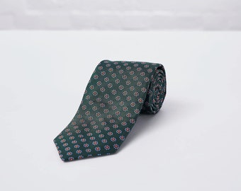 Green Daisy Woven Silk Tie Hand Finished