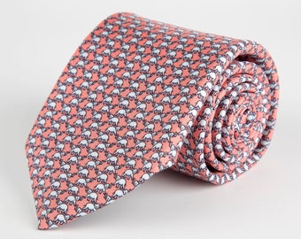 Pink Elephant Printed Silk Tie Hand Finished