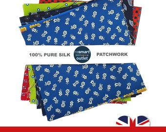50 quadrati patchwork - Lussuosa seta pura al 100%.