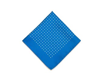 Fazzoletto da taschino in seta con stampa a pois classici color crema blu medio