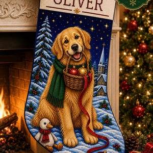 Golden Retriever Christmas Stocking Cross Stitch Pattern PDF