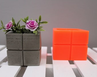 Moule en silicone pour la fabrication de pots de fleurs, Moule en silicone Cube, Convient pour le béton, Succulent, pot de cactus peut être fait.