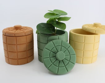 Jar With Lid Silicone Mold, Square Concrete Jar, Candle Container, Jewelry Box Mould, Concrete Candle Holder, Silicone Mold For Cement