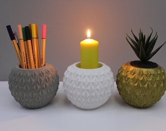Pineapple concrete flower pot mold, Succulent and cactus planter Mold for homemade vase making, Silicone penholder mold,