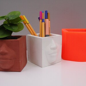 Face patterned flower pot mould, Face pen holder, Cement mould for pencil case, Concrete flower pot mold, Pen holder mold, succulent planter image 4