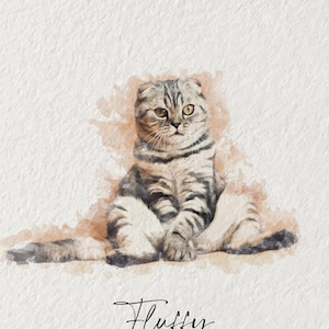 Digital Watercolor Illustration, Custom Cat Portrait from Picture for Pet Lover image 1