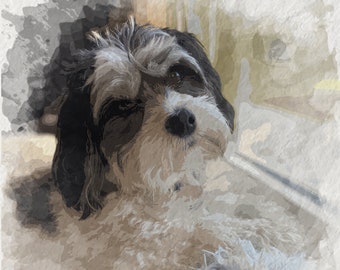 Illustration numérique à l'aquarelle, portrait personnalisé de chien