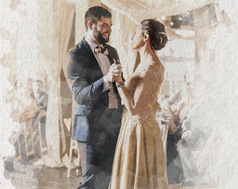 Illustration numérique à l'aquarelle, portrait d'anniversaire personnalisé à partir d'une photo