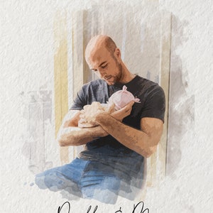 Watercolor Painting from Photo, Custom Portrait of Father and Son Art