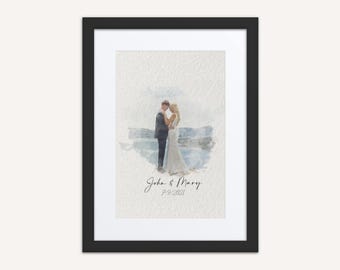 Illustration numérique à l'aquarelle, portrait personnalisé de mariage