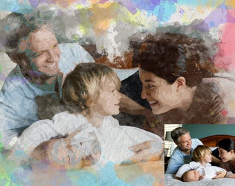 Illustration numérique à l'aquarelle, portrait personnalisé de famille