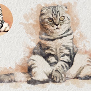 Digital Watercolor Illustration, Custom Cat Portrait from Picture for Pet Lover image 5