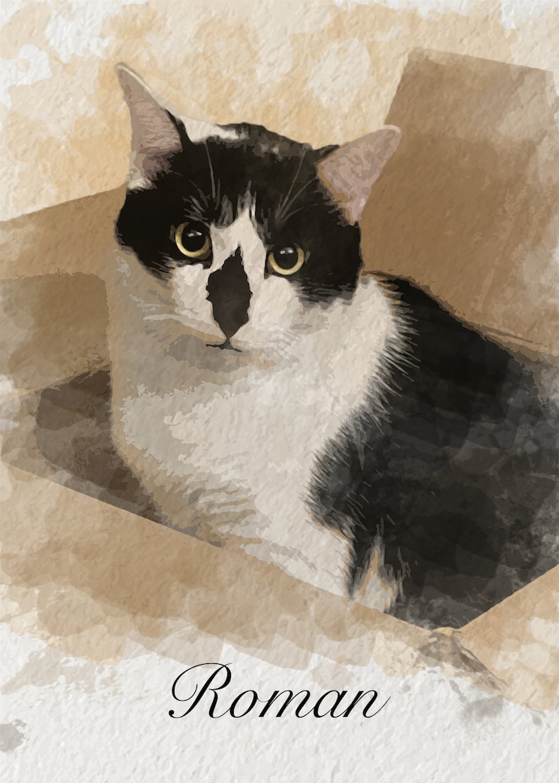 Digital Watercolor Illustration, Custom Cat Portrait from Picture for Pet Lover image 8