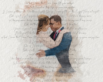 Illustration numérique à l'aquarelle, portrait personnalisé de mariage