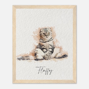 Illustration numérique à l'aquarelle, portrait personnalisé de chat