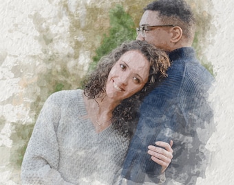 Illustration numérique à l'aquarelle, portrait personnalisé de couples