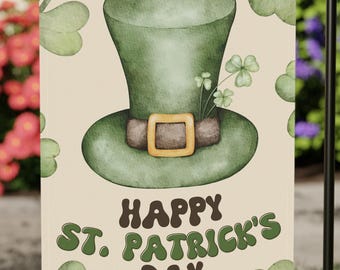 St. Patrick's Day Garden Flag, Watercolor Shamrock Leprechaun Hat Outdoor Decor