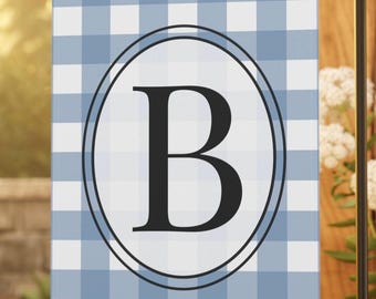 Personalized Monogram Garden Flag – Blue Gingham House Decor