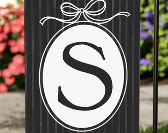 Personalized Monogram Garden Flag, Black White Yard Decor (Custom Initial)