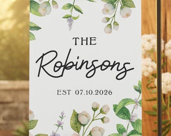 Personalized Wedding Garden Flag, Custom Family Name Flag, Established Date Flag, Floral Greenery Flag, Newlywed Gift, Outdoor Decor