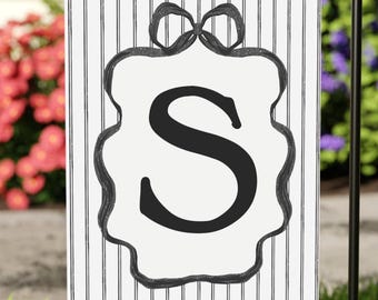 Personalized Monogram Garden Flag, Black White Stripe Yard Decor
