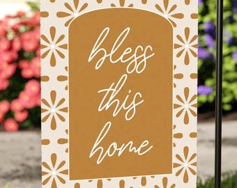 Bless This Home Garden Flag | Christian Outdoor Decor | Farmhouse Yard Flag | Religious Porch Decor | Neutral Welcome Flag