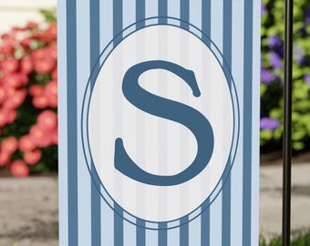 Custom Monogram Garden Flag, Blue Striped Initial Flag, Personalized Outdoor Flag, Front Porch Decor, Housewarming Gift