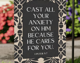 Cast All Your Anxiety Garden Flag | 1 Peter 5:7 Bible Verse | Christian Outdoor Decor | Farmhouse Yard Flag | Religious Porch Flag