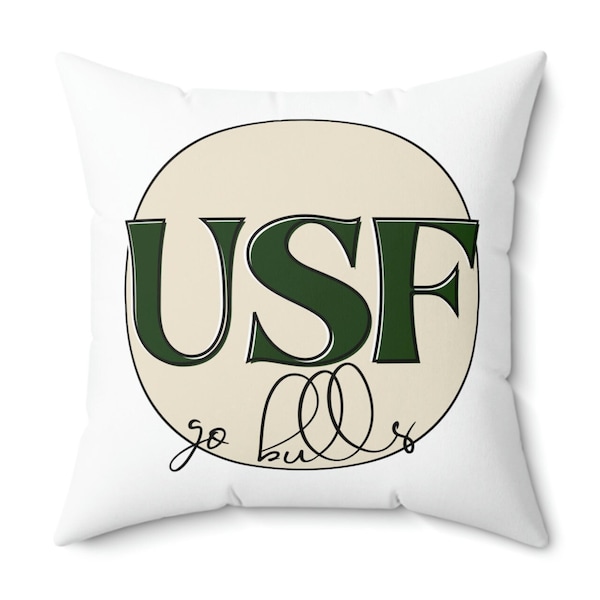 USF Go Bulls Square Pillow, Polyster Pillow (Insert and Cover), University of South Florida Go Bulls Dorm Decor