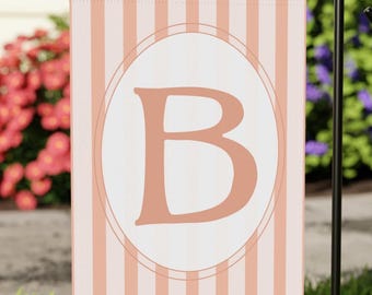 Custom Monogram Garden Flag, Pastel Orange Striped Flag, Personalized Initial Flag, Peach Outdoor Decor, Front Porch Flag
