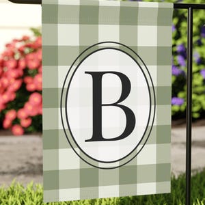 Personalized Initial Garden Flag – Sage Green Gingham Home Decor