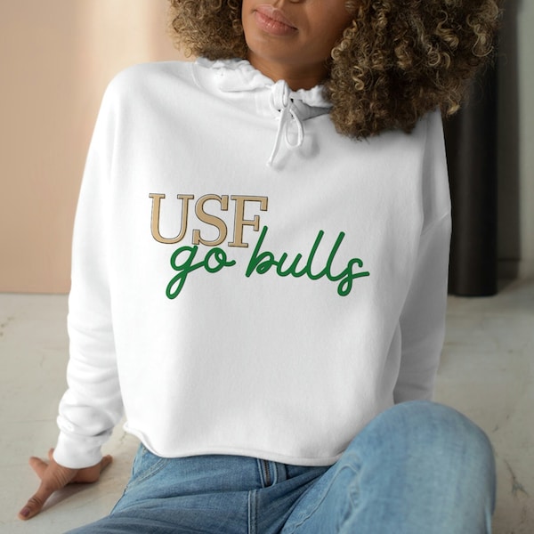 USF Go Bulls Crop Hoodie, University of South Florida College Cropped Sweatshirt, USF Crop Top Hoodie