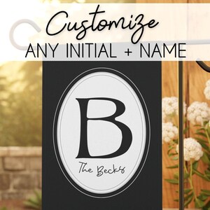 Custom Monogram Garden Flag, Black and White Personalized Outdoor Flag, Initial Name Yard Flag, Front Porch Decor, Housewarming Gift