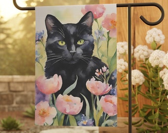 Black Cat Garden Flag Garden Flag Spring Cat Home Flag Black Cat Spring Garden Flag Cat Owner Flag Cute Cat Spring Home Decor
